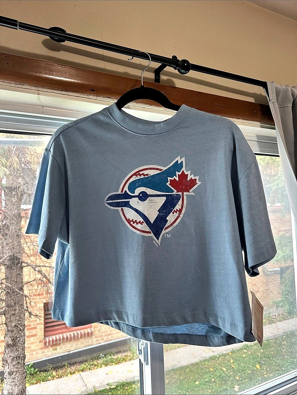 Toronto Blue Jays Cropped T-Shirt in Powder Blue (NWT) - Cooperstown Collection